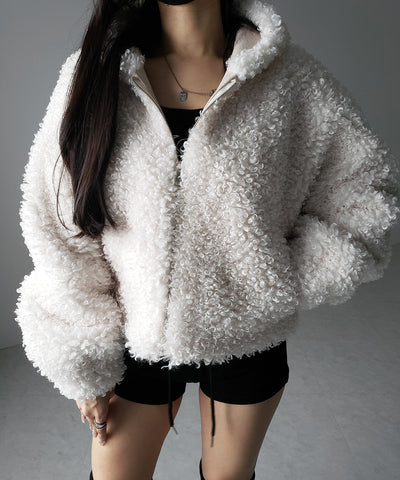 テディボアジップアップフーディクロップドコート ／ teddy boa zipup hoodie cropped cat