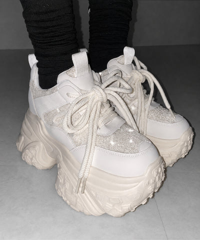 【 +10.5cm盛れ 】スパンコールレースアップ厚底スニーカー ／ +10.5cm spangle lace-up platform sneakers