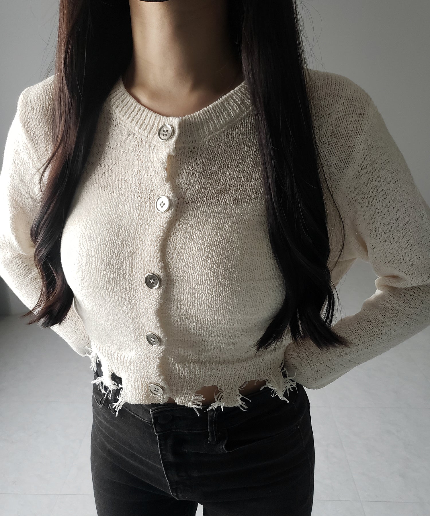 【 ３color 】ダメージシアーニットショートカーディガン ／ damage sheer knit short cardigan
