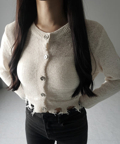 【 ３color 】ダメージシアーニットショートカーディガン ／ damage sheer knit short cardigan