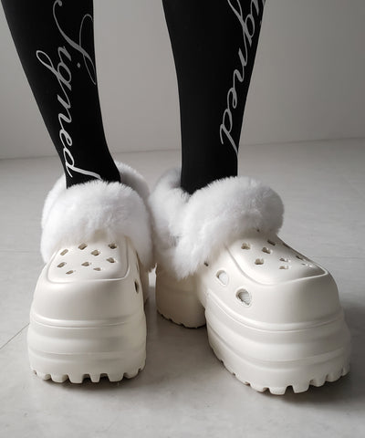 フェイクファー厚底クロッグサンダル ／ Fake fur platform clog sandals