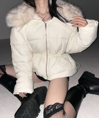 ファーカラーウエストマークミディダウンジャケット ／ fur collar waist-mark midi down jacket