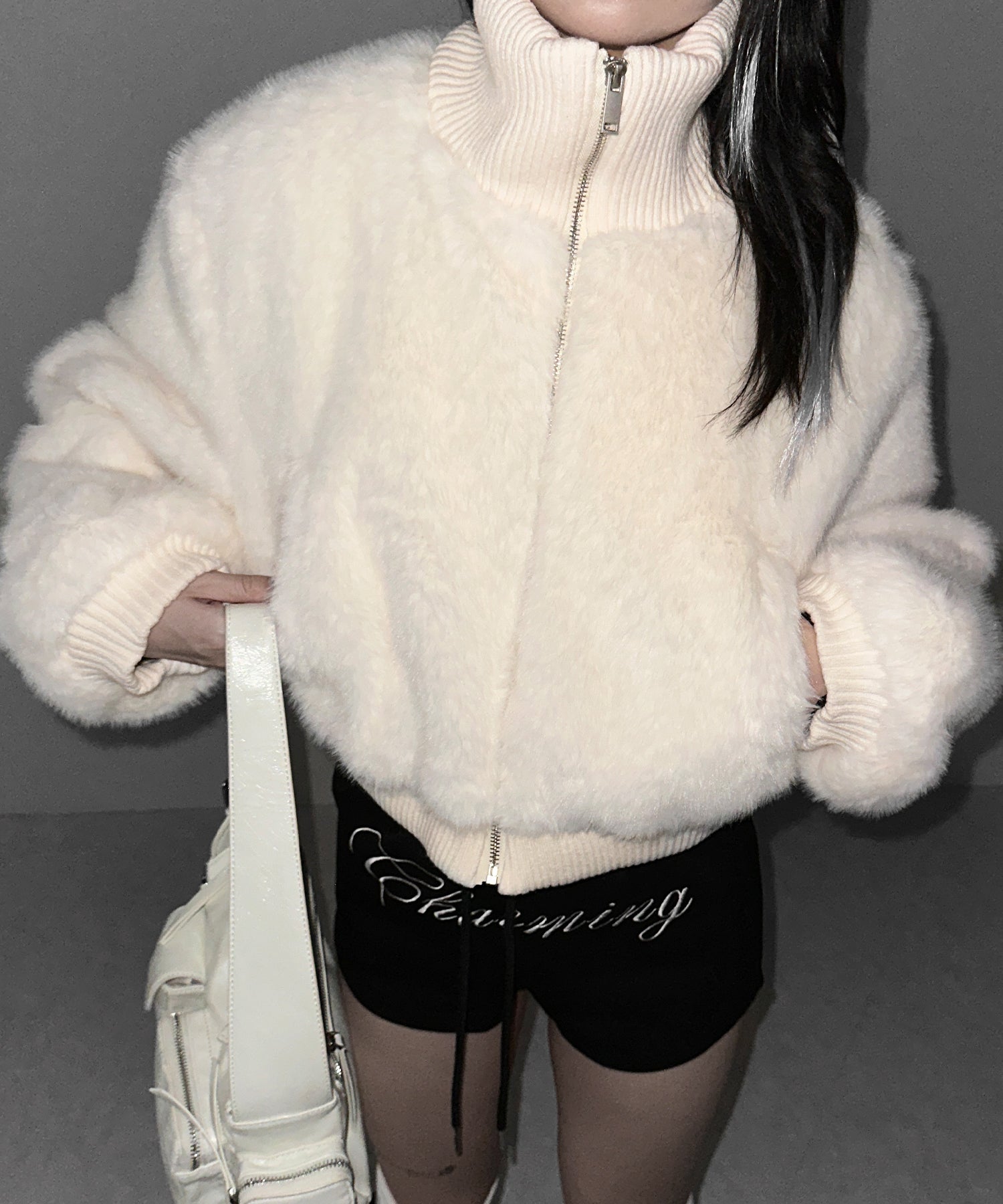 スタンドネックリブフェイクファーショートブルゾン ／ standneck lib fakefur short blouson