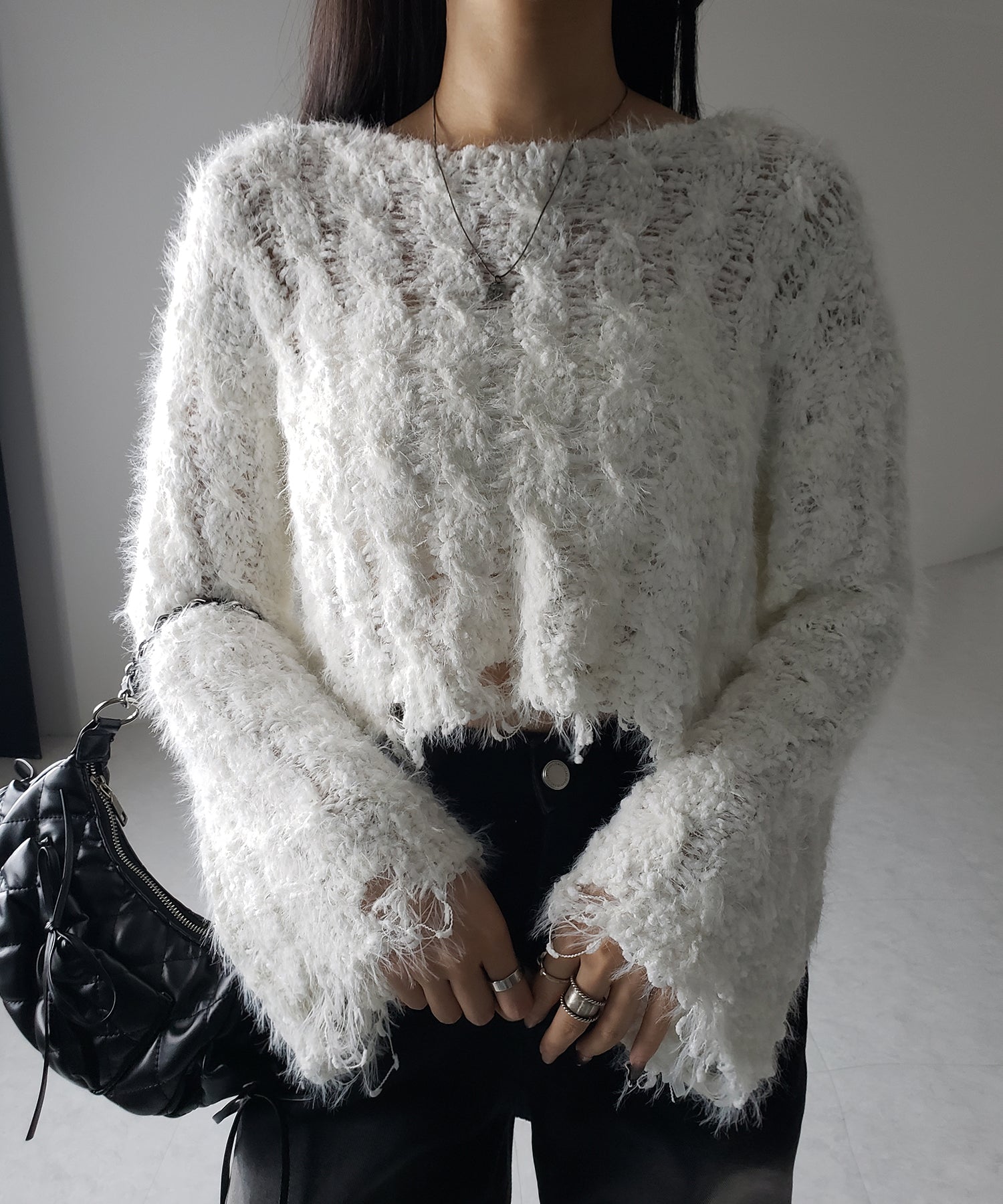 【 ２color 】マシュマロダメージショートニット ／ marshmallow damage short knit