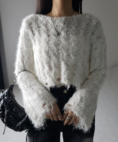 【 ２color 】マシュマロダメージショートニット ／ marshmallow damage short knit
