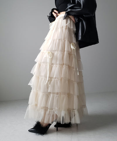 【 ４color 】ストラップリボンバレエコアチュールスカート ／strap ribbon ballet core tulle skirt