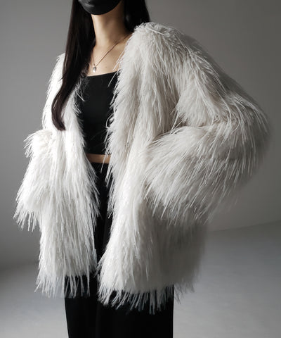 【 ２color 】ラメフェイクファーボリュームシャギーコート ／ rame fake fur volume shaggy coat