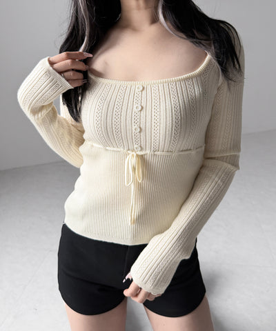 スリムフィット透かし柄リブニット / slim fit watermark pattern rib knit tops