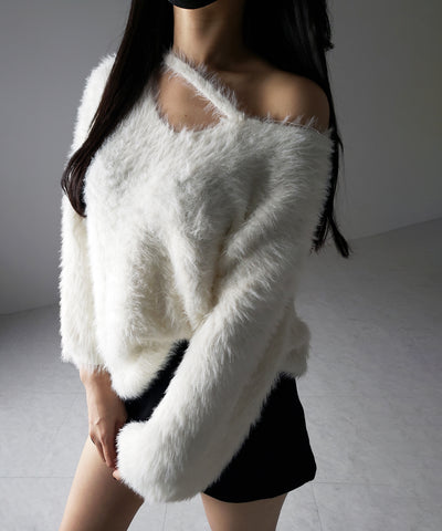 【 ３color 】ナナメストラップカットアウトシャギーニット ／ naname strap cutout shaggy knit