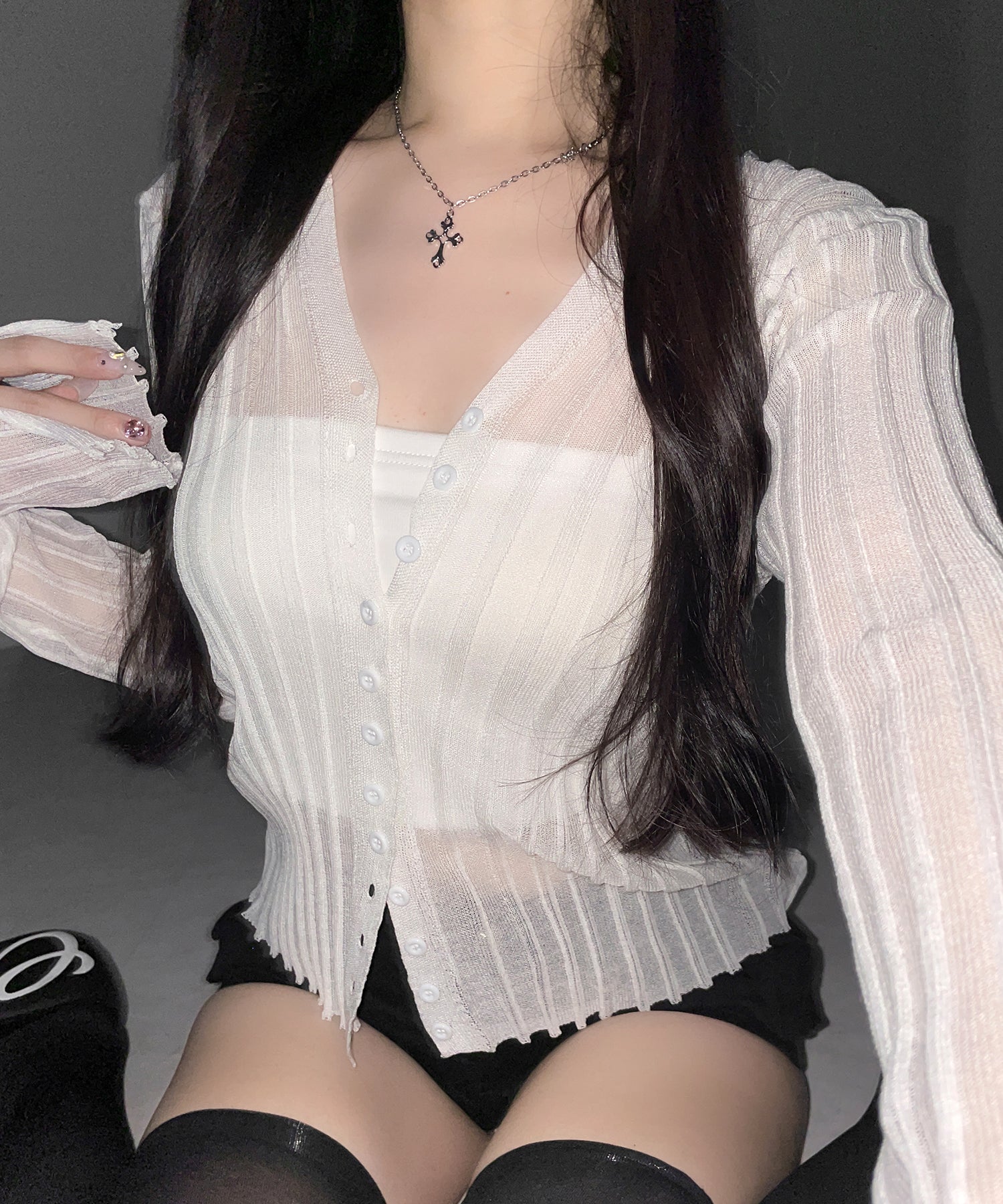 シアーリブニットカーディガン ／ sheer lib knit cardigan