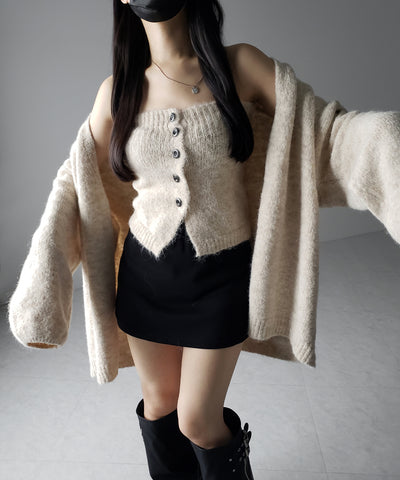 【 ２点セット 】ニットボタンビスチェ ＋ロングカーディガンセット ／ knit button bustier + long cardigan set