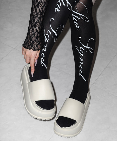 厚底ボリュームソールパフィースライドサンダル／platform volume sole puffy slide sandals