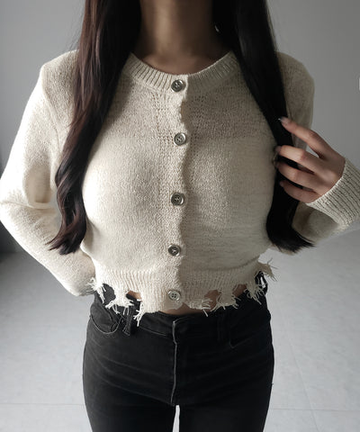 【 ３color 】ダメージシアーニットショートカーディガン ／ damage sheer knit short cardigan