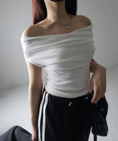 【 ２color 】オフショルギャザーノースリーブトップス ／ off shoulder gather nosleeve tops