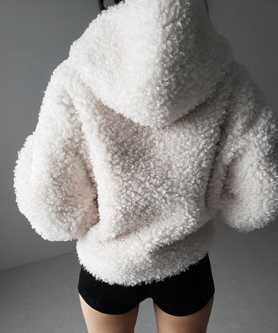 テディボアジップアップフーディクロップドコート ／ teddy boa zipup hoodie cropped cat