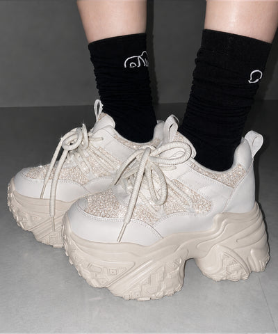 【 +10.5cm盛れ 】スパンコールレースアップ厚底スニーカー ／ +10.5cm spangle lace-up platform sneakers