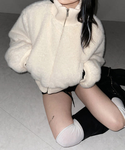 スタンドネックリブフェイクファーショートブルゾン ／ standneck lib fakefur short blouson