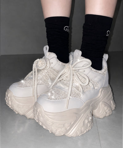 【 +10.5cm盛れ 】スパンコールレースアップ厚底スニーカー ／ +10.5cm spangle lace-up platform sneakers