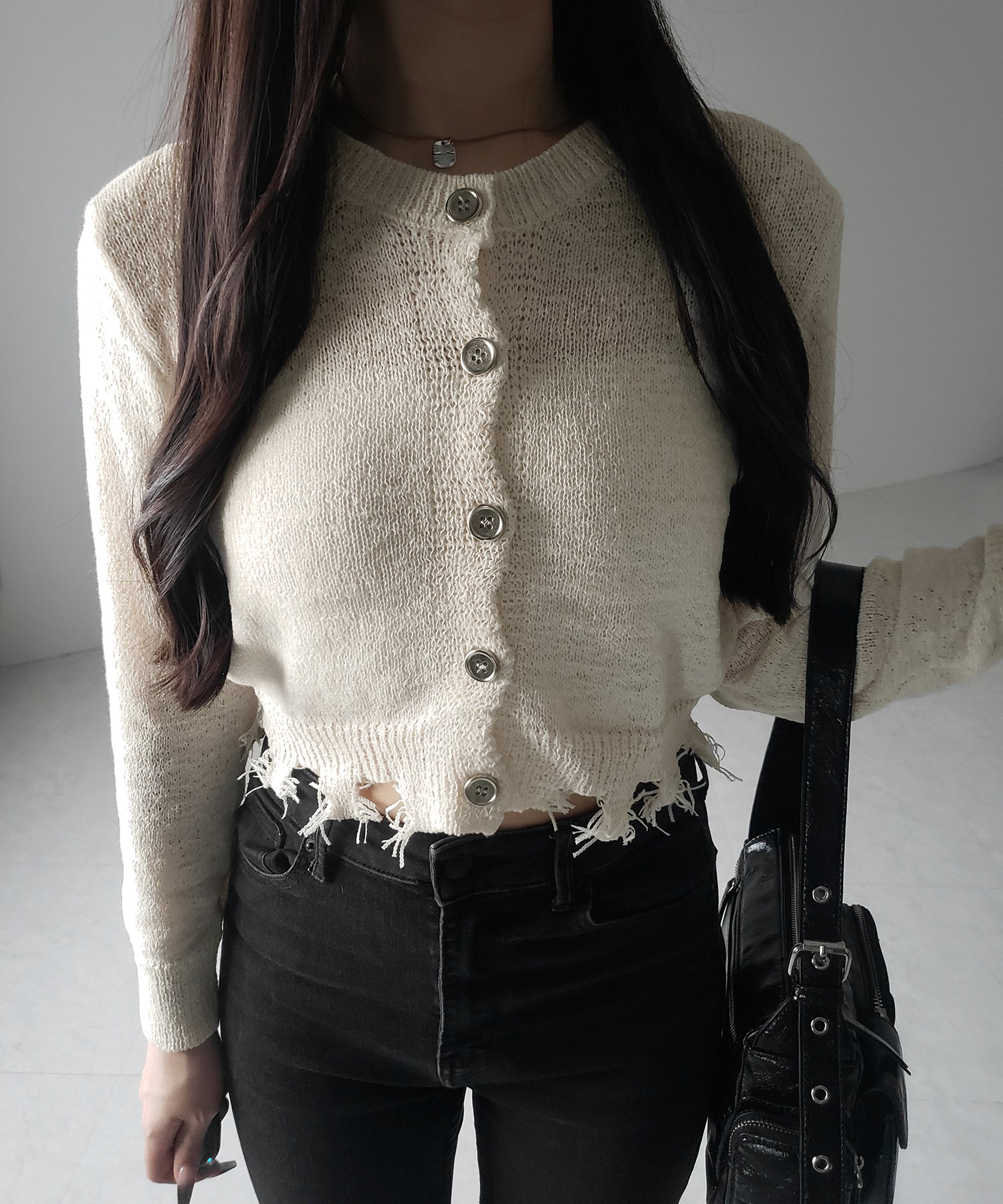【 ３color 】ダメージシアーニットショートカーディガン ／ damage sheer knit short cardigan
