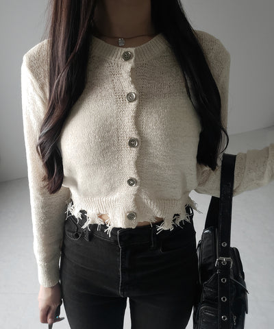【 ３color 】ダメージシアーニットショートカーディガン ／ damage sheer knit short cardigan