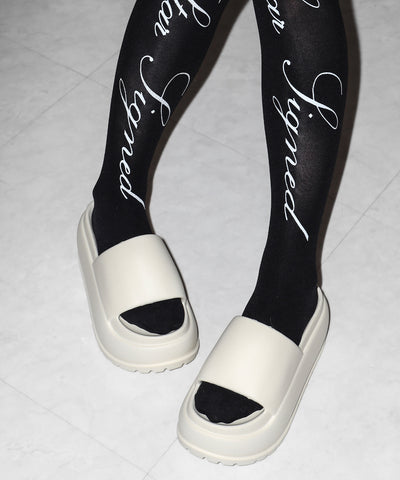 厚底ボリュームソールパフィースライドサンダル／platform volume sole puffy slide sandals