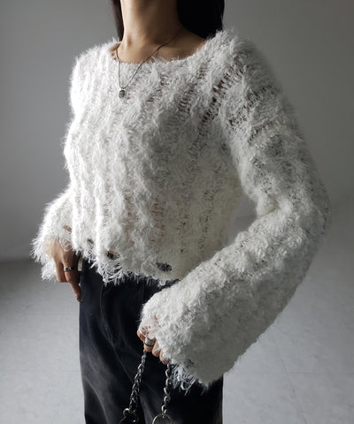 【 ２color 】マシュマロダメージショートニット ／ marshmallow damage short knit