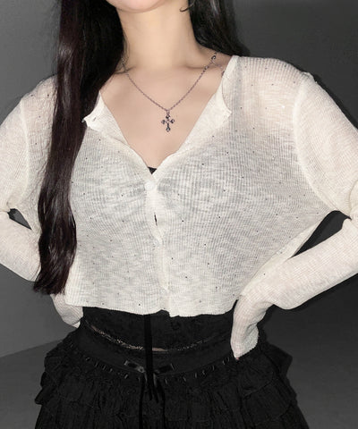ラインストーンシアーニットカーディガン ／ Rhine stone sheer knit cardigan