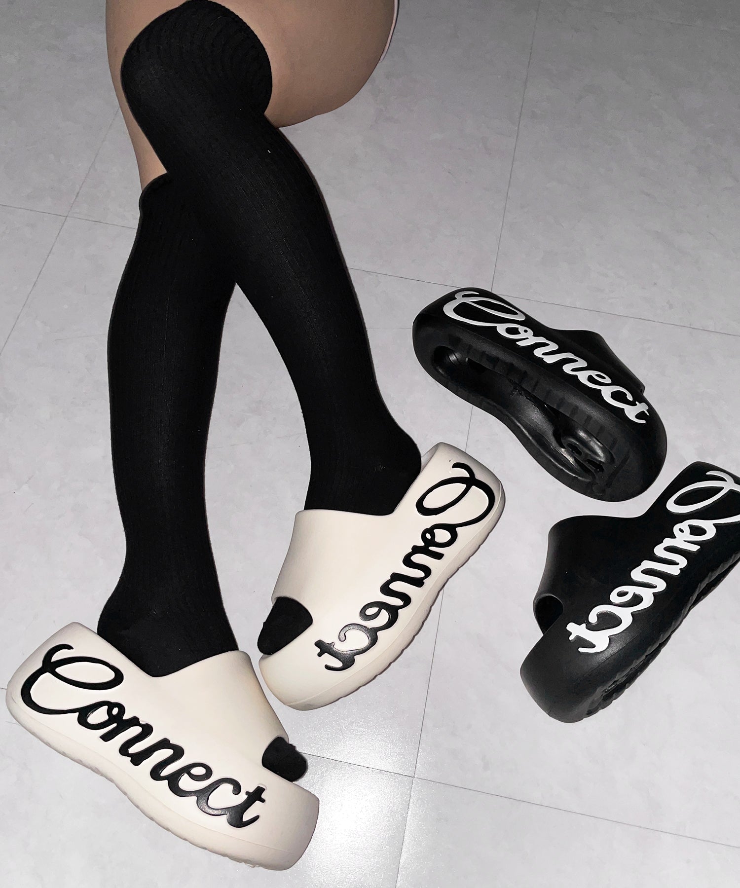 レタリングロゴ厚底スライドサンダル ／ lettering logo platform slide sandals
