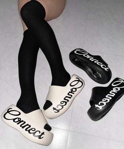 レタリングロゴ厚底スライドサンダル ／ lettering logo platform slide sandals