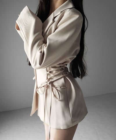 レースアップリボンスリムテーラードジャケット ／ lace-up ribbon slim tailored jacket