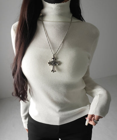 ハイネックスリムリブニットトップス ／ highneck slim lib knit tops