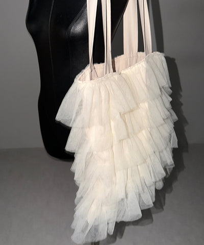 【 3color ／ A4収納可 】チュールフリルスクエアトートバッグ ／ tulle frill square tote bag
