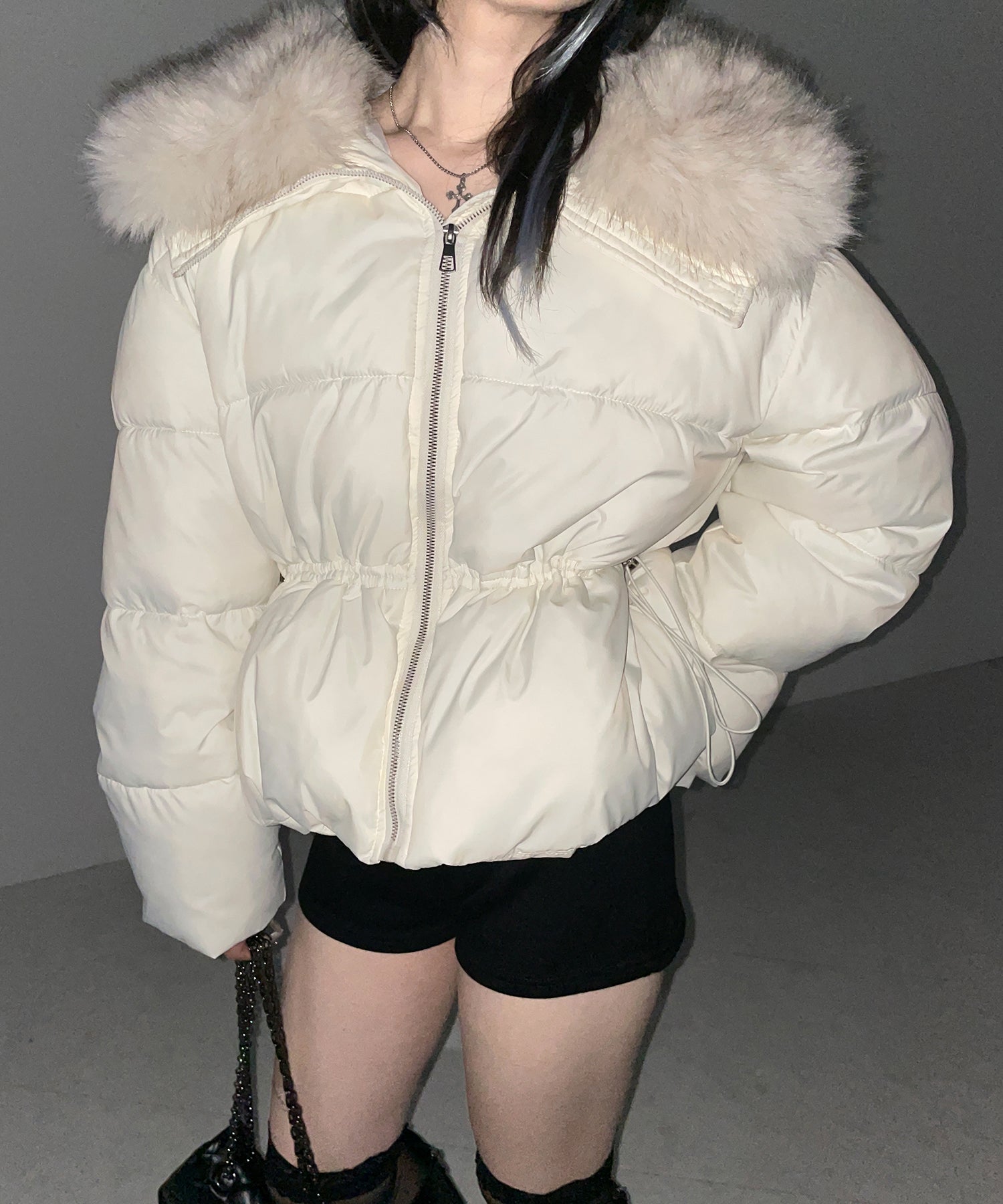 ファーカラーウエストマークミディダウンジャケット ／ fur collar waist-mark midi down jacket
