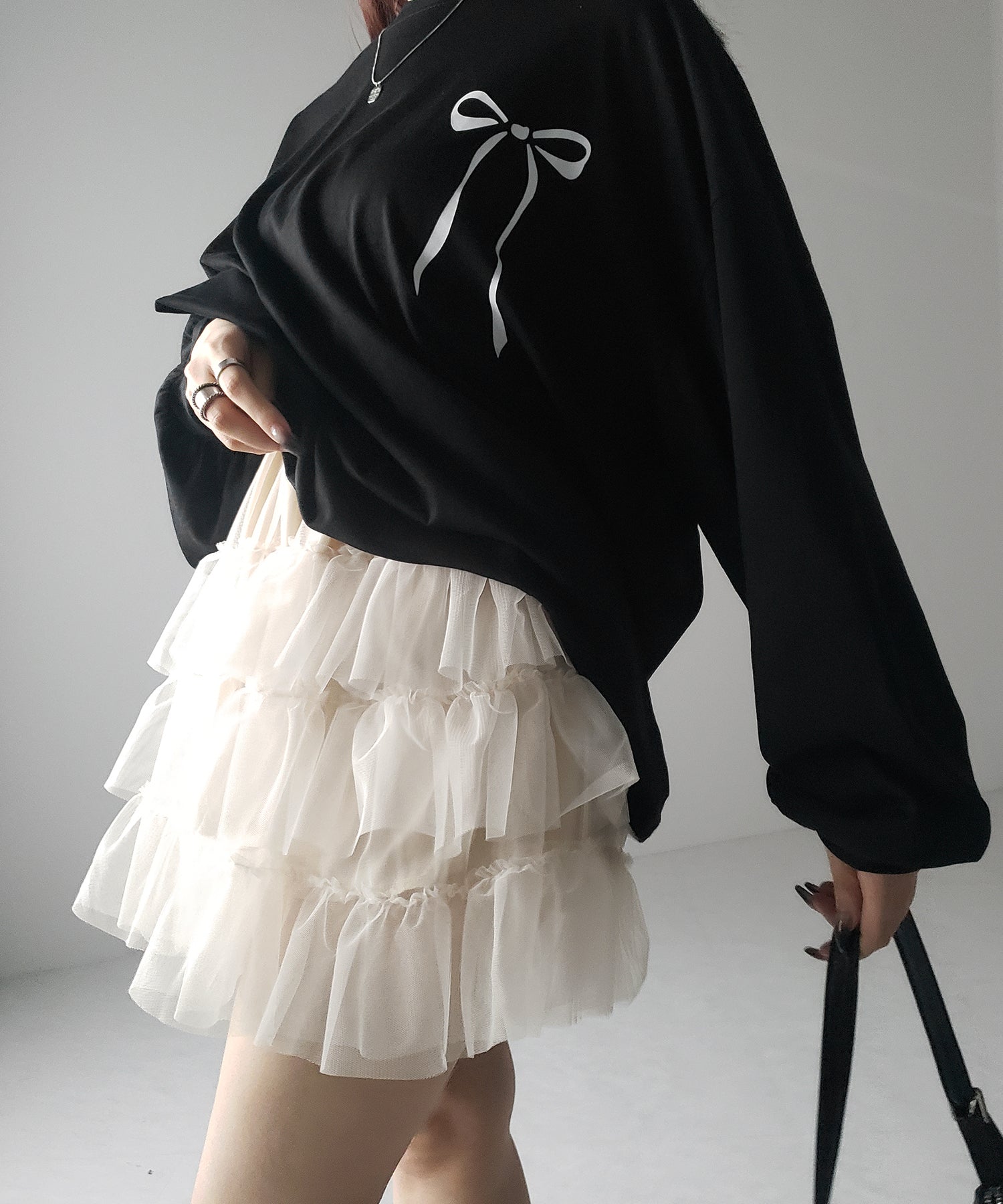 3color 】チュールフリルボリュームミニスカート ／ tulle