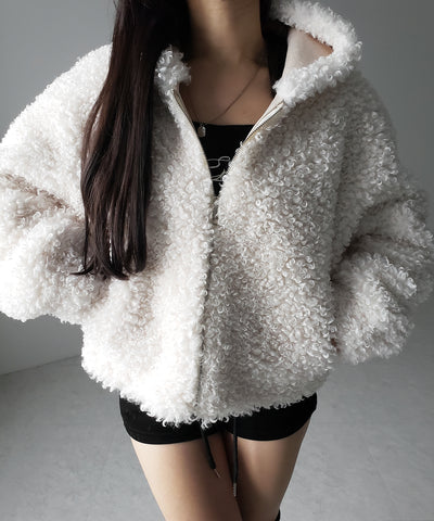 テディボアジップアップフーディクロップドコート ／ teddy boa zipup hoodie cropped cat