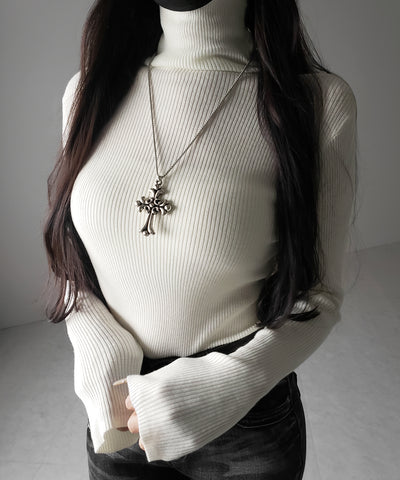 ハイネックスリムリブニットトップス ／ highneck slim lib knit tops