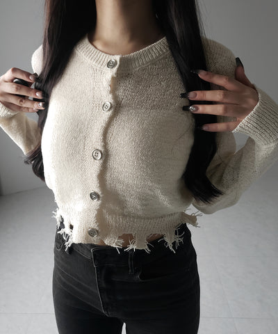 【 ３color 】ダメージシアーニットショートカーディガン ／ damage sheer knit short cardigan