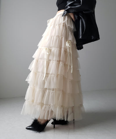 【 ４color 】ストラップリボンバレエコアチュールスカート ／strap ribbon ballet core tulle skirt