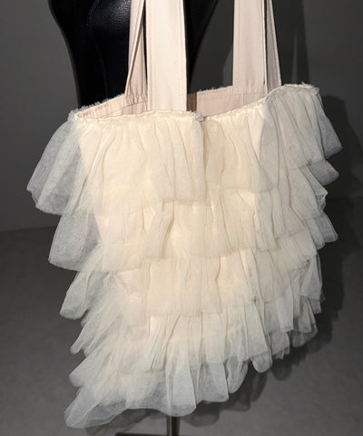【 3color ／ A4収納可 】チュールフリルスクエアトートバッグ ／ tulle frill square tote bag