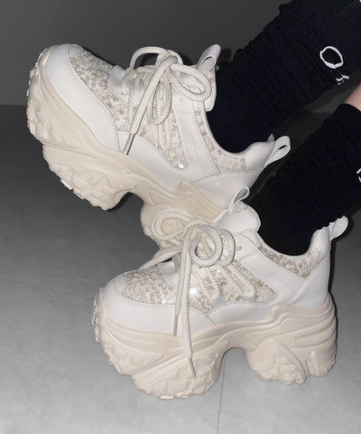 【 +10.5cm盛れ 】スパンコールレースアップ厚底スニーカー ／ +10.5cm spangle lace-up platform sneakers