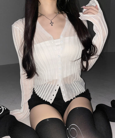 シアーリブニットカーディガン ／ sheer lib knit cardigan