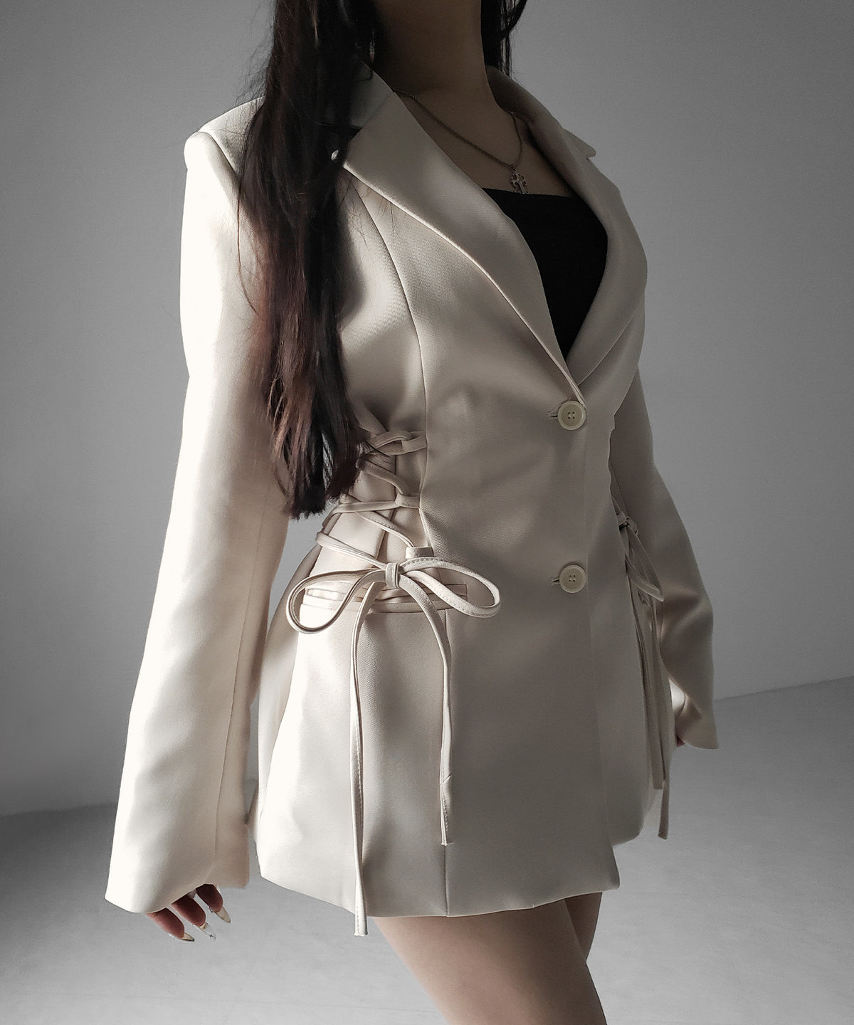 レースアップリボンスリムテーラードジャケット ／ lace-up ribbon slim tailored jacket