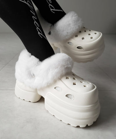 フェイクファー厚底クロッグサンダル ／ Fake fur platform clog sandals