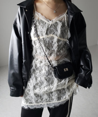 【 ２color 】チュールドッキングレースチュニックキャミソール ／ tulle docking lace tunic camisole
