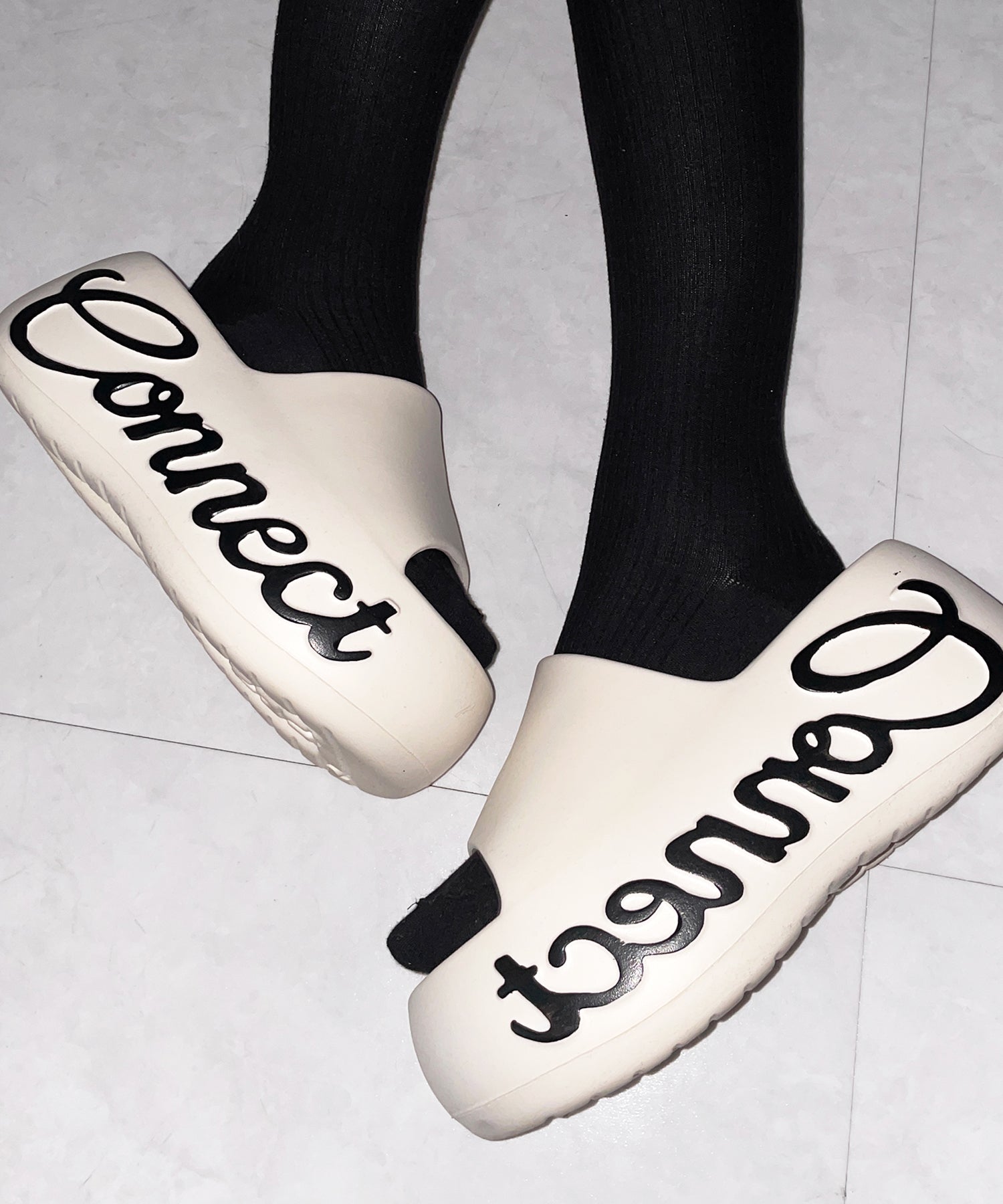 レタリングロゴ厚底スライドサンダル ／ lettering logo platform slide sandals