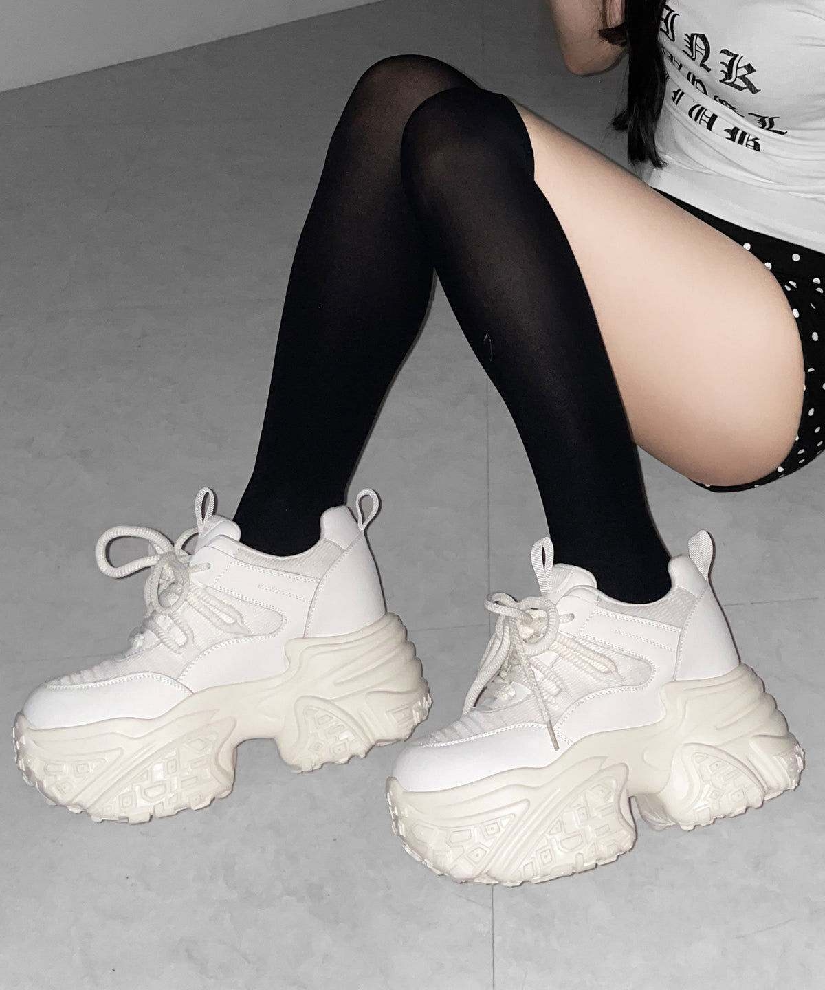 【 +10.5cm盛れ 】レースアップ厚底スニーカー ／ +10.5cm lace-up platform sneakers