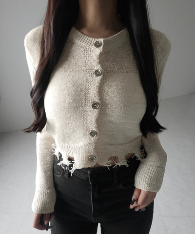 【 ３color 】ダメージシアーニットショートカーディガン ／ damage sheer knit short cardigan
