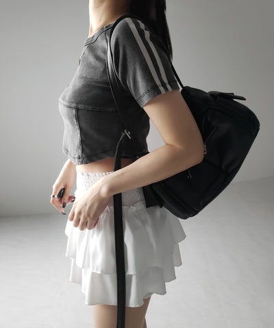【 ３color ／ ３size 】２段フリルシャーリングミニスカパン ／ double frill shirring mini skirt pants