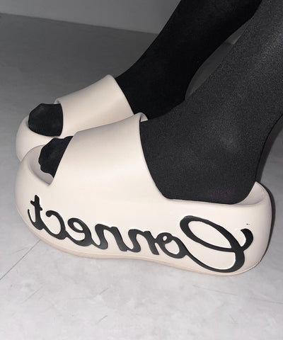 レタリングロゴ厚底スライドサンダル ／ lettering logo platform slide sandals