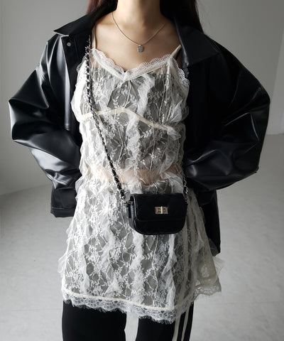 【 ２color 】チュールドッキングレースチュニックキャミソール ／ tulle docking lace tunic camisole